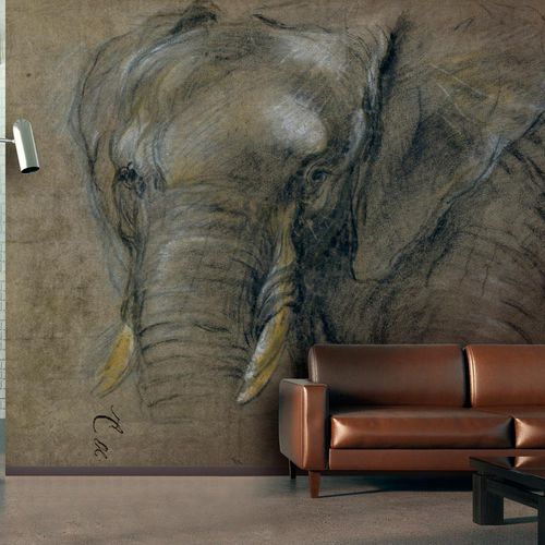 Carta da parati classica - ETUDE D’UNE TÊTE D’ÉLÉPHANT - LGD01 décor mural sur mesure - con animali / aspetto tessuto / colore personalizzabile