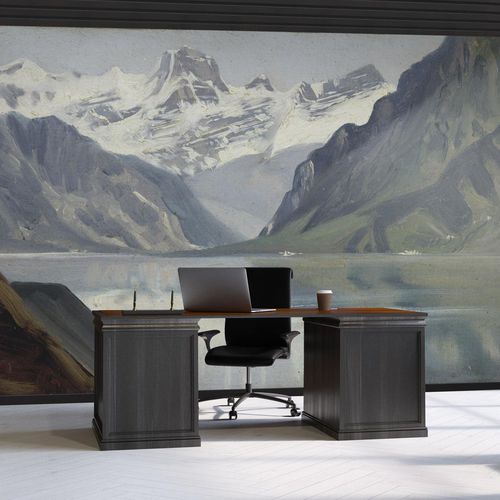 Carta da parati classica - LAC ET MONTAGNES - LGD01 décor mural sur mesure - con motivi naturali / aspetto tessuto / colore personalizzabile