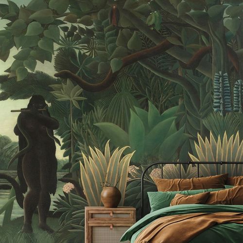 Carta da parati classica - CHARMEUSE DE SERPENTS - LGD01 décor mural sur mesure - con motivi naturali / con animali / aspetto tessuto