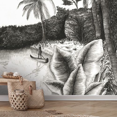 Carta da parati contemporanea - BALADE SUR LAC BL0578 - LGD01 décor mural sur mesure - con motivi naturali / aspetto tessuto / aspetto carta da parati
