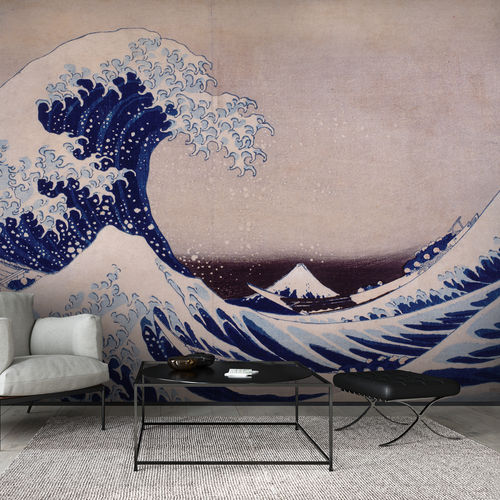 Carta da parati classica - SOUS LA VAGUE - LGD01 décor mural sur mesure - con motivo a onde / aspetto tessuto / colore personalizzabile