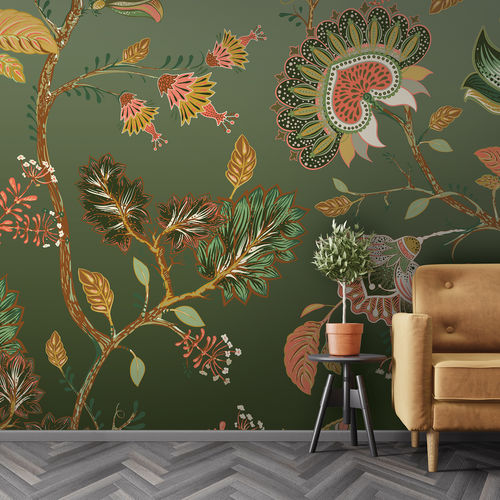 Carta da parati contemporanea - BATIK BK3904 - LGD01 décor mural sur mesure - con motivi floreali / verde / in tessuto non tessuto