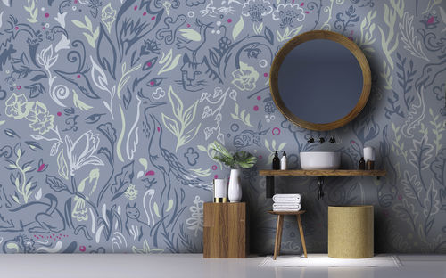 Carta da parati design originale - FOUILLIE-FEUILLUE FF5581 - LGD01 décor mural sur mesure - panoramica / blu / in tessuto non tessuto
