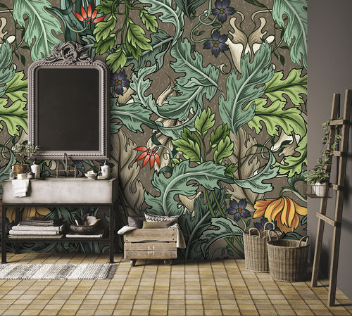 Carta da parati contemporanea - FOGLIA FG9217 - LGD01 décor mural sur mesure - con motivi floreali / panoramica / grigia