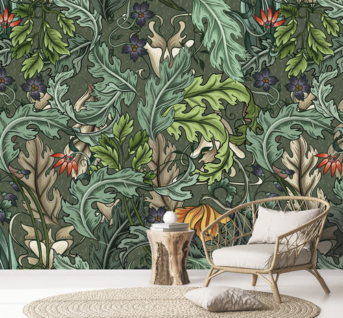 Carta da parati contemporanea - FOGLIA FG4082 - LGD01 décor mural sur mesure - con motivi floreali / panoramica / verde