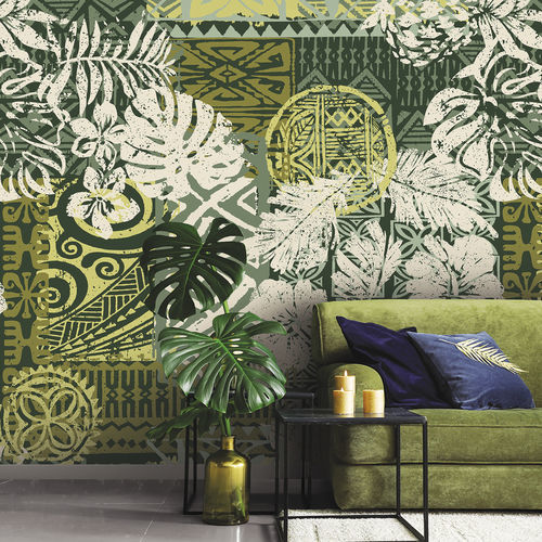 Carta da parati contemporanea - MOOREA MR3608 - LGD01 décor mural sur mesure - con motivi floreali / panoramica / verde