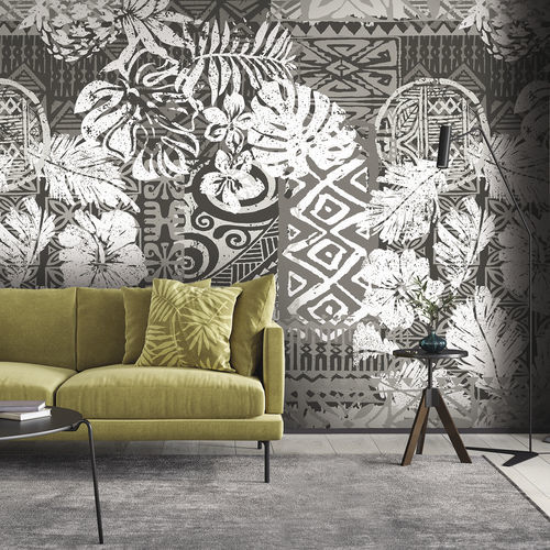 Carta da parati design originale - MOOREA MR1152 - LGD01 décor mural sur mesure - con motivi floreali / panoramica / grigia