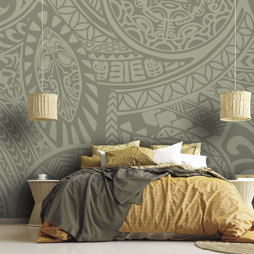 Carta da parati etnica - POLYNESIA PL9113 - LGD01 décor mural sur mesure - panoramica / con motivi geometrici / verde