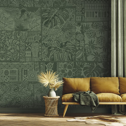 Carta da parati contemporanea - HONOLULU HN9107 - LGD01 décor mural sur mesure - con motivi naturali / panoramica / patchwork