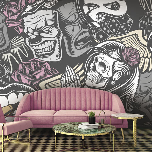 Carta da parati design originale - TATTOO TO8261 - LGD01 décor mural sur mesure - panoramica / grigia / rosa