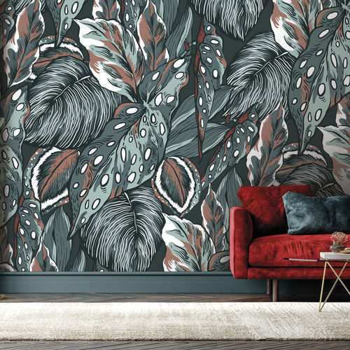 Carta da parati contemporanea - PAANI - LGD01 décor mural sur mesure - con motivi floreali / panoramica / aspetto tessuto