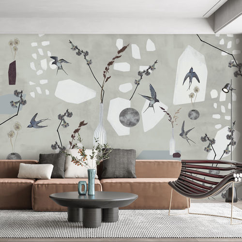 Carta da parati contemporanea - PAMPA - LGD01 décor mural sur mesure - con motivi naturali / floreale / aspetto tessuto
