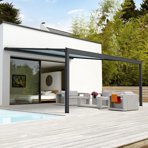 Pergola addossata - ALIZE - SOLISO EUROPE - in alluminio / con copertura in tela / su misura