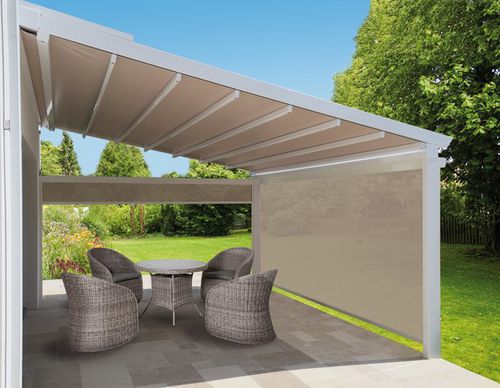 Pergola addossata - SOLINEPTUNE - SOLISO EUROPE - in alluminio / con copertura in tela / su misura