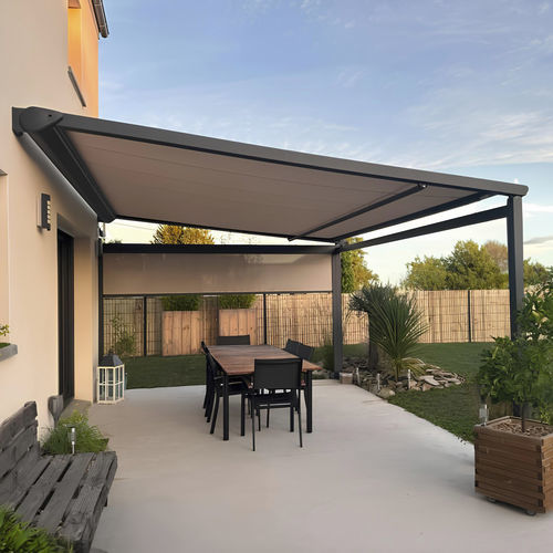 Pergola addossata - ALIZ&Eacute;O - SOLISO EUROPE - in alluminio / con copertura in tela / su misura