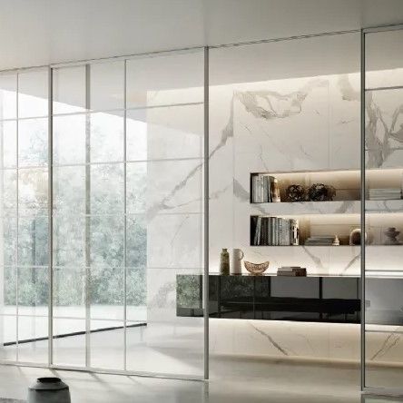 Tenda a pannello in vetro - PLANA CRYSTAL BI - Bertolotto Porte - in alluminio / in vetro temprato / in profilato di alluminio