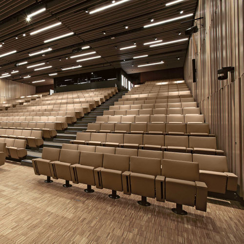 Poltrona per auditorium contemporanea - BNP LUXENBOURG - Aresline - in pelle / in legno / a scomparsa