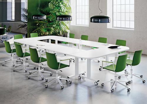 Tavolo contemporaneo - HIP-UP FAMILY - Aresline - in agglomerato / con supporto in acciaio / FSC