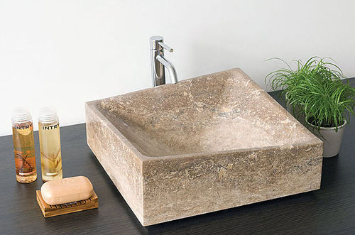 Lavabo da appoggio - VULCANO - Petra Design s.r.l. - in pietra naturale / rettangolare / contemporaneo