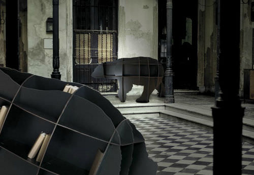 Libreria design originale - JOE - Ibride - in legno / in HPL / nera
