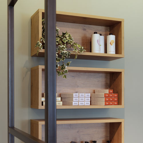 Espositore per prodotti di bellezza - MELROSE - Beauty Star - da parete / in legno / per parrucchiere