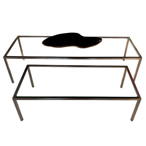 Tavolino basso contemporaneo - PURE T19 - FIAPP - in vetro / con supporto in acciaio inossidabile / rettangolare