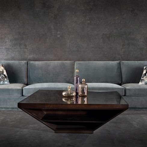 Tavolino basso moderno - CY Cantilevered - Cliff Young - in vetro / in noce / con supporto in bronzo
