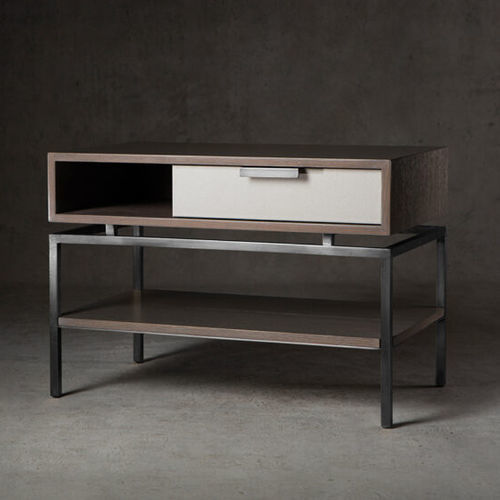 Comodino contemporaneo - CY Anna - Cliff Young - in legno / in pelle / con supporto in ottone