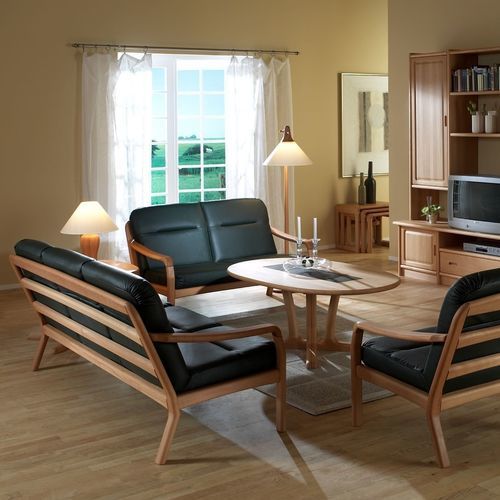Divano design scandinavo - 1250 - dyrlund - in pelle / nero / in legno