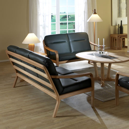 Divano design scandinavo - 1250 series - dyrlund - in pelle / con braccioli / con cuscino rimovibile