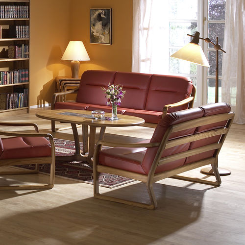 Divano design scandinavo - 1210 series - dyrlund - in pelle / con braccioli / con cuscino rimovibile