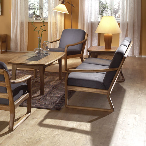 Divano design scandinavo - 1220/3 - dyrlund - in tessuto / in teak / 3 posti