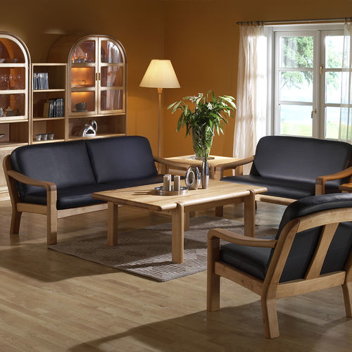 Divano design scandinavo - 1240 - dyrlund - in pelle / nero / con finitura ontano