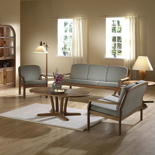 Divano design scandinavo - 1613 - dyrlund - in tessuto / in teak / grigio