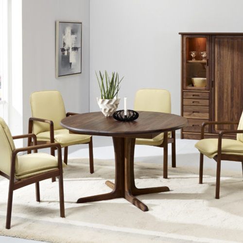 Tavolo da pranzo design scandinavo - 9276G/2 - dyrlund - in noce / con supporto in noce / rotondo