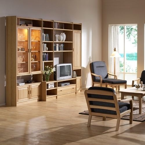 Parete attrezzata TV design scandinavo - K4  - dyrlund - in rovere / con ripiani / con vano contenitore