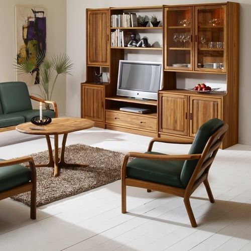 Poltrona design scandinavo - 1260 - dyrlund - in pelle / in teak / con cuscino rimovibile