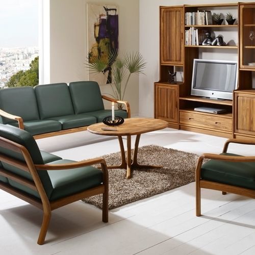 Tavolino basso design scandinavo - 9257 - dyrlund - in teak / con supporto in teak / rotondo