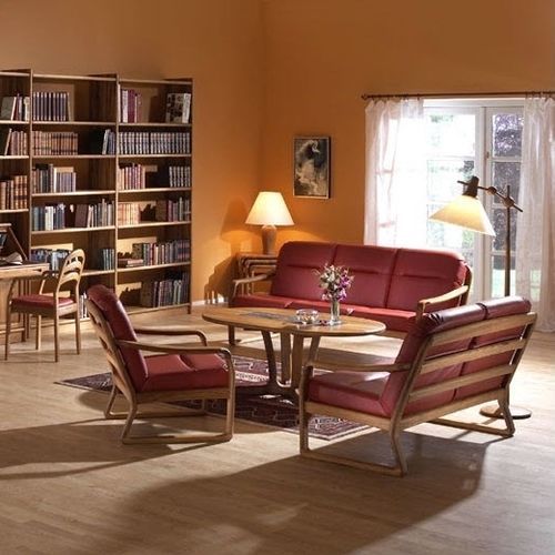 Divano design scandinavo - 1210 - dyrlund - in pelle / rosso / in legno
