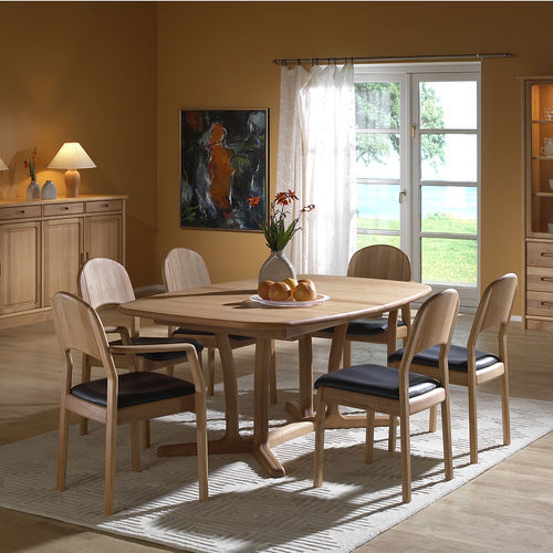 Tavolo tradizionale - 9243B/2 - dyrlund - con finitura ontano / con supporto in ontano / rotondo