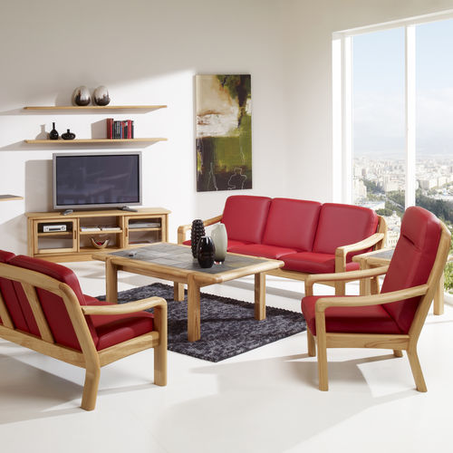 Divano design scandinavo - 1240 - dyrlund - in pelle / rosso / in legno