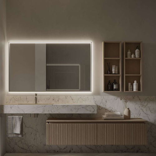 Mobile lavabo sospeso - VIACONDOTTI: 06 - IDEAGROUP - in legno / in pietra arenaria / contemporaneo