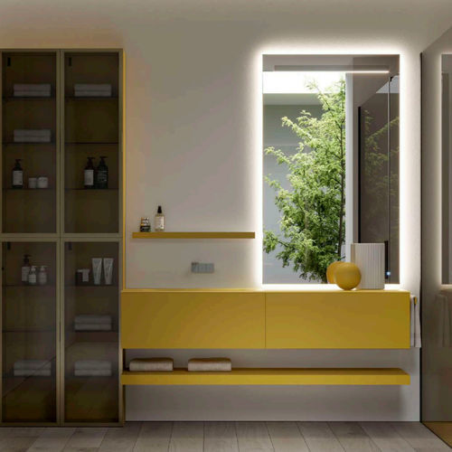 Mobile lavabo sospeso - DOGMA7 - IDEAGROUP - in legno / in marmo / in pietra arenaria