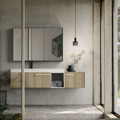 Mobile lavabo sospeso - SENSE 06 - IDEAGROUP - in legno / contemporaneo / senza ante