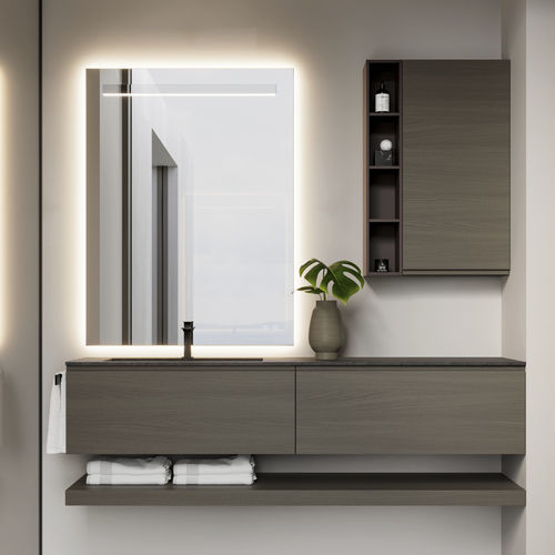 Mobile lavabo sospeso - 23 - IDEAGROUP - in legno / in pietra arenaria / contemporaneo