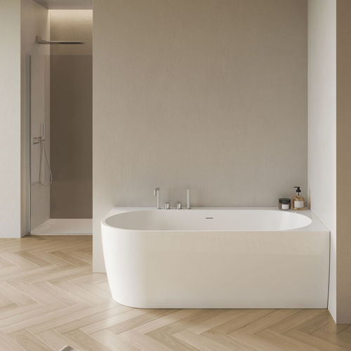 Vasca da bagno d'angolo - DHELIA - IDEAGROUP - filomuro / in acrilico / con vano contenitore