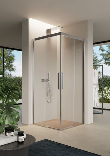 Box doccia in alluminio - FOCUS  - IDEAGROUP - in vetro temprato / con porta scorrevole / d'angolo