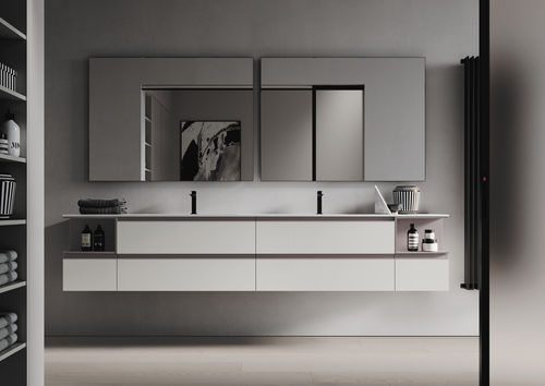 Mobile lavabo doppio - MY TIME 14 - IDEAGROUP - a muro / in Corian® / contemporaneo