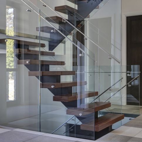 Scala a U - BACKBONE 2440-5 - BATTIG DESIGN - dritta / con gradini in legno / con struttura in acciaio