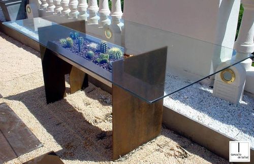 Tavolo contemporaneo - TIERRA - GONZALO DE SALAS - in acciaio inossidabile / rettangolare / da giardino
